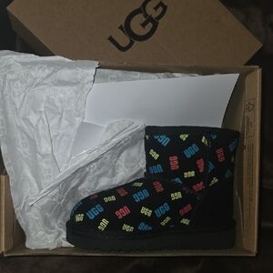 UGG Black Boot with Colorful Logo Accents